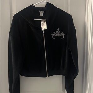 Rue Black Bomber Jacket with Crown Detail